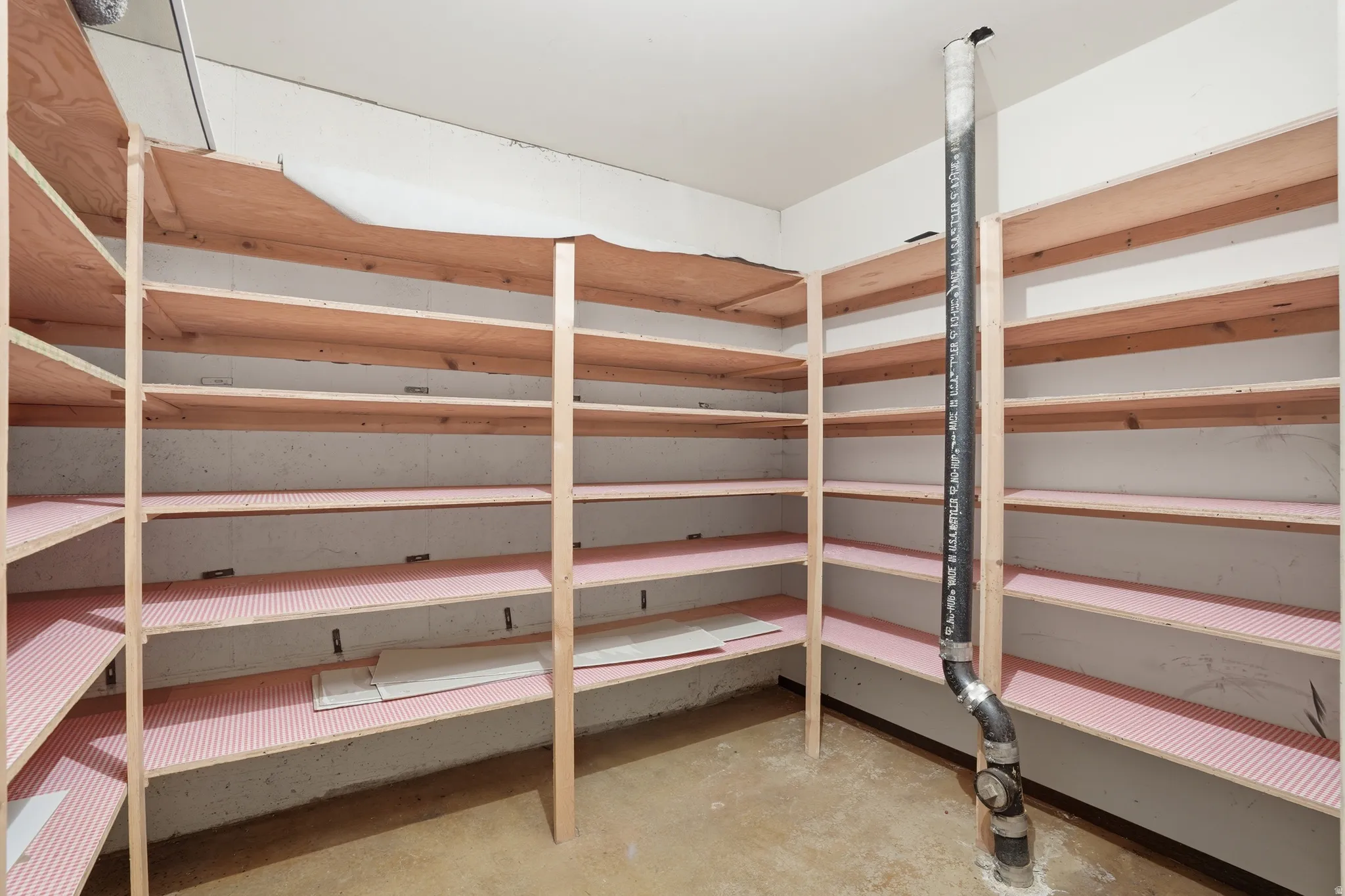 View of storage area, temperature controlled and locked. Not found in all buildings.