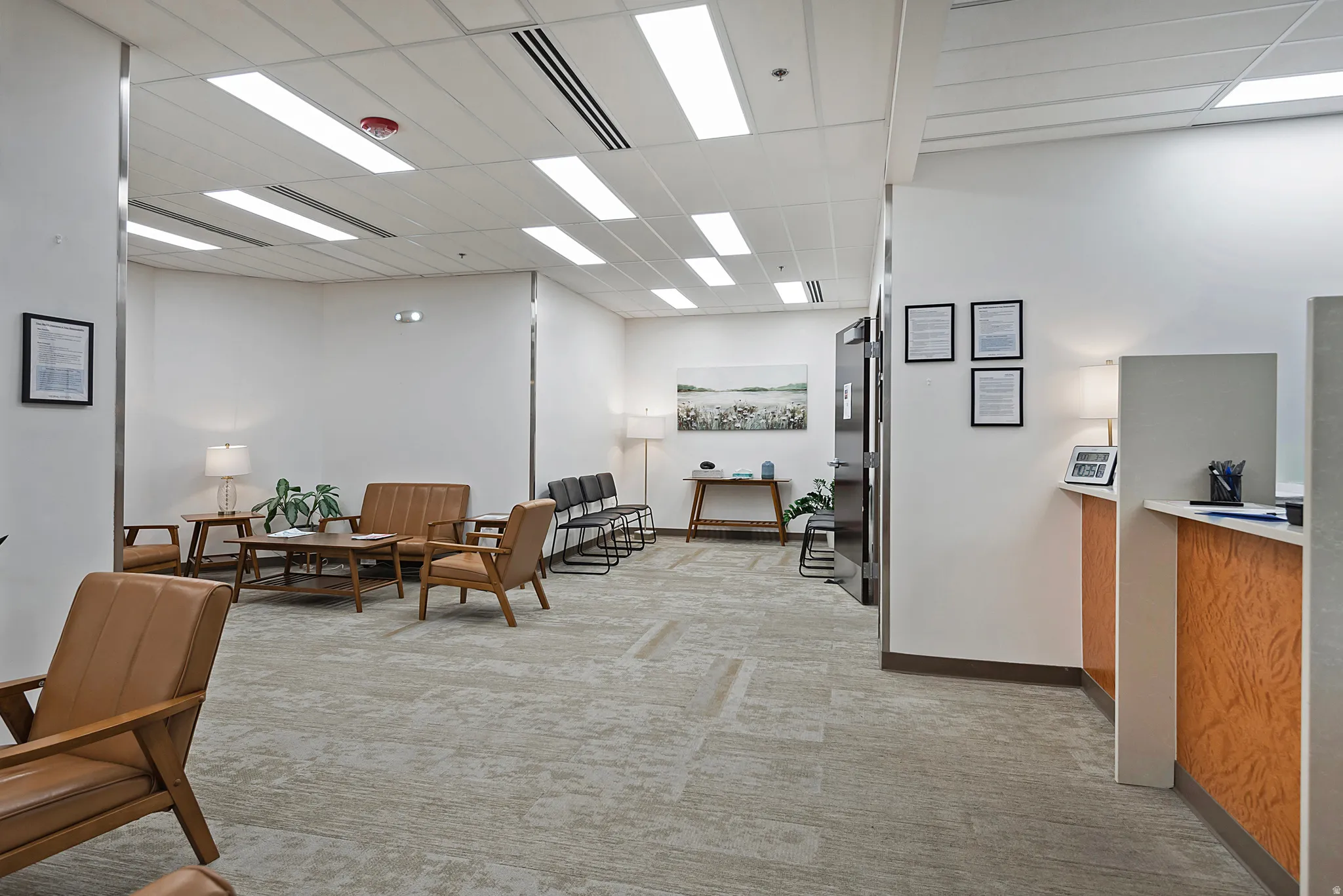 Reception area with a drop ceiling