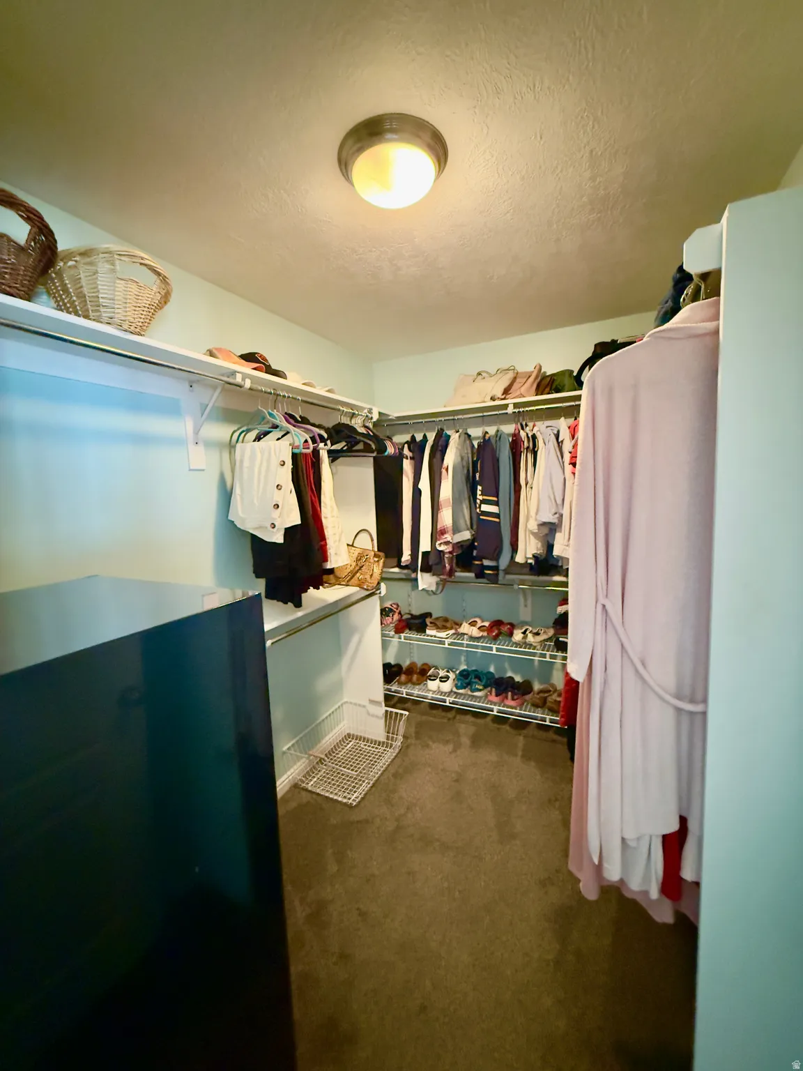 Walk in closet with dark carpet