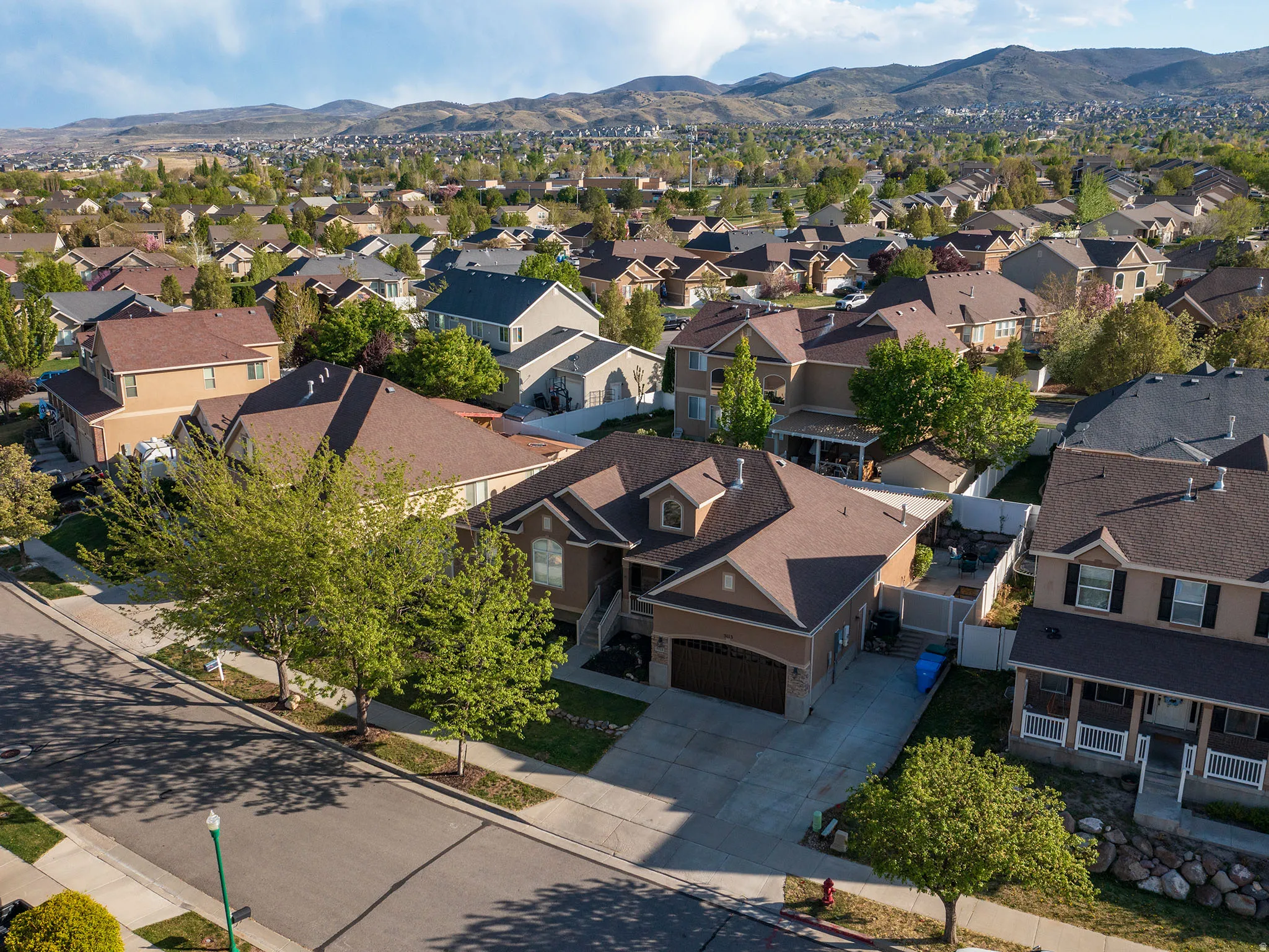 Drone / aerial view of a mountainous background