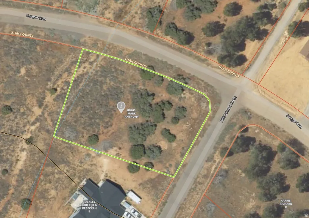 Aerial map of property and surrounding area with property boundaries highlighted (boundaries are approximate)