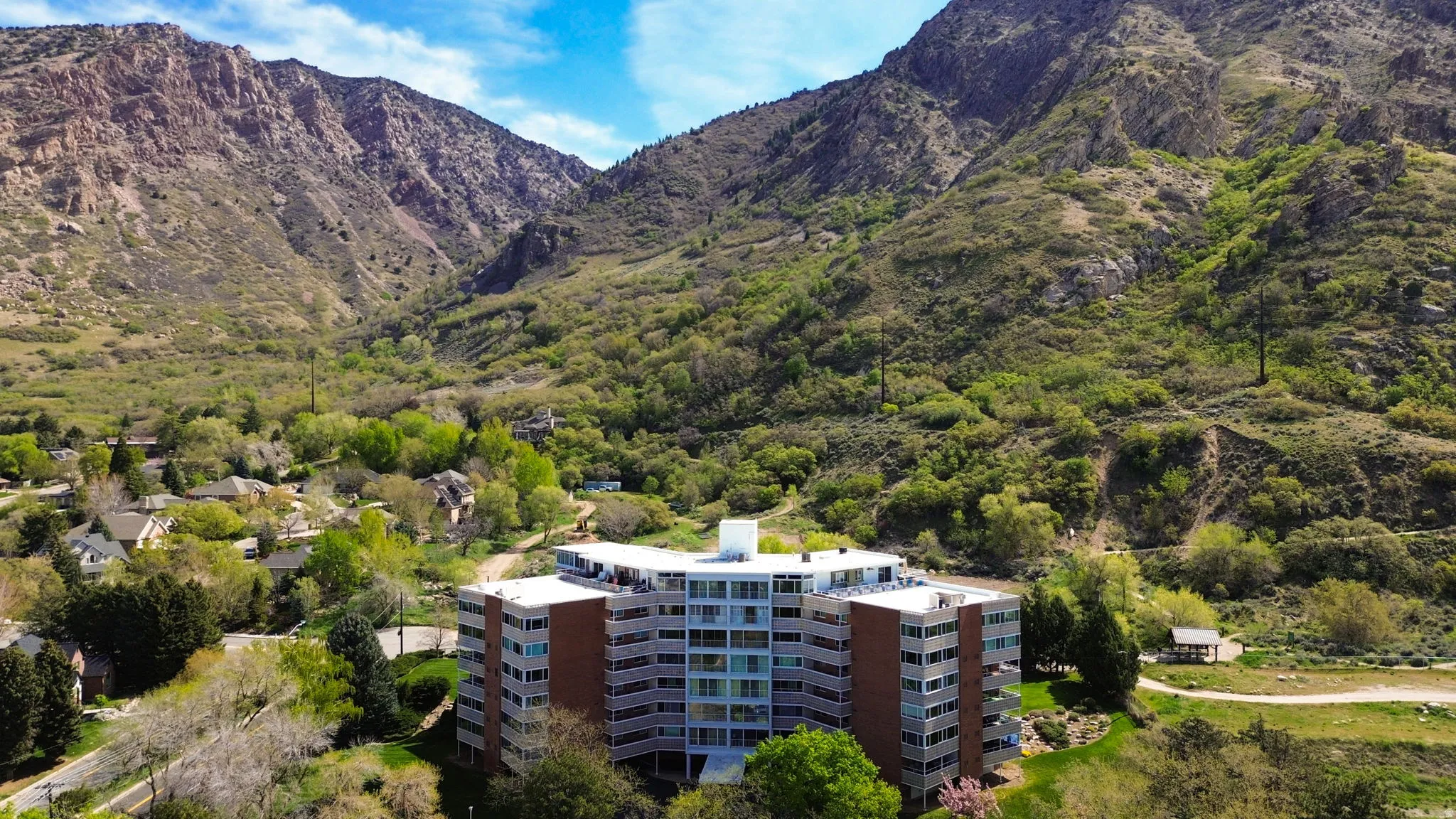 Aerial view of a mountainous background