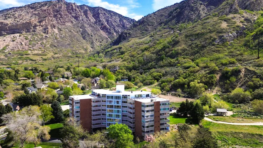 Drone / aerial view of a mountain backdrop