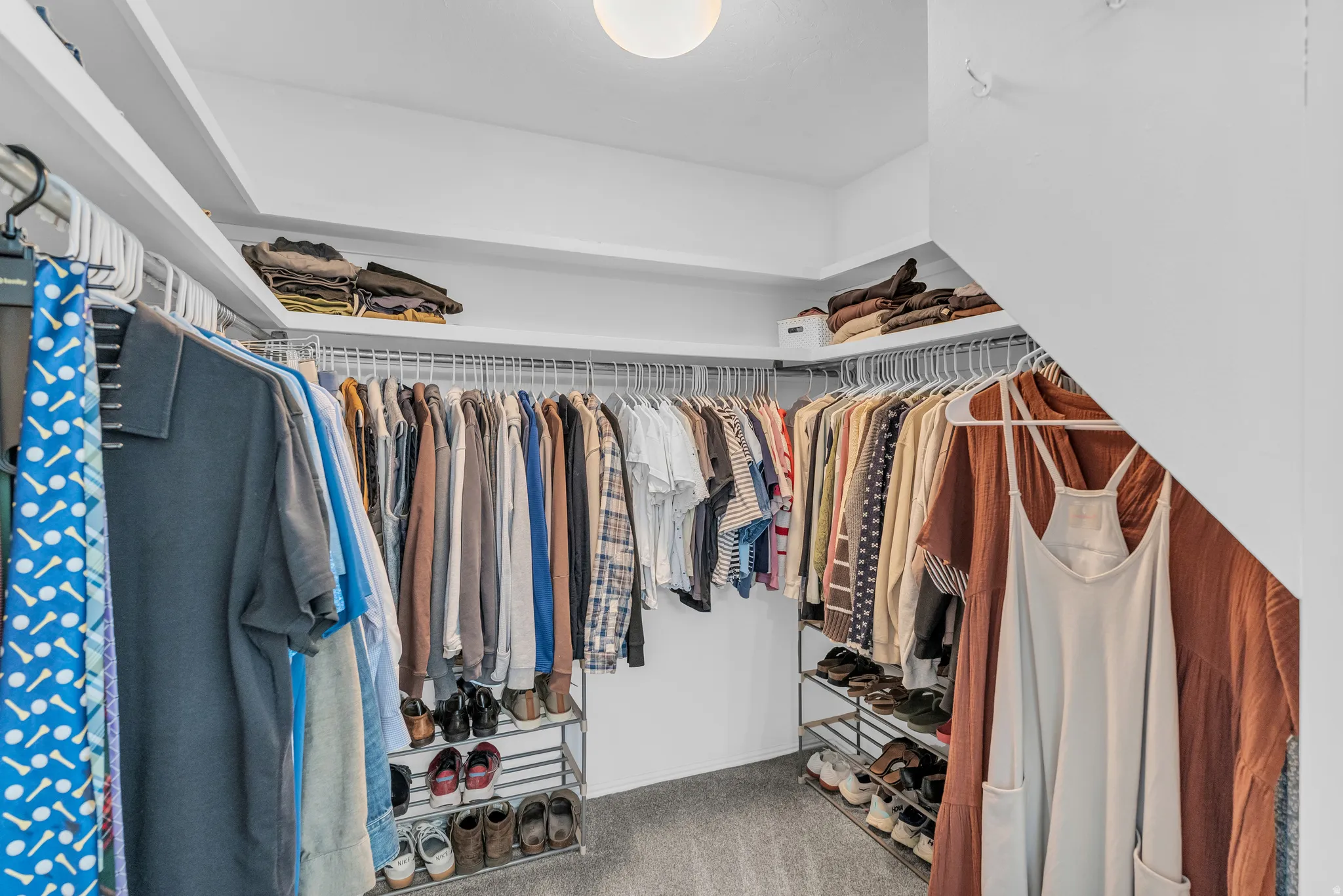 Walk in closet with carpet flooring