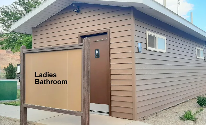 Ladies community bathroom.