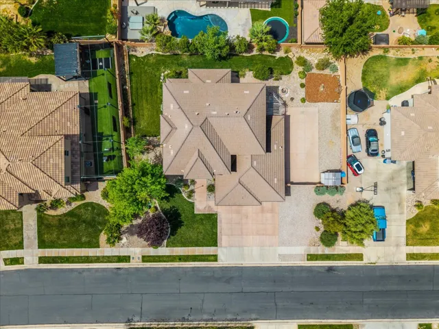 Drone / aerial view of a pool area