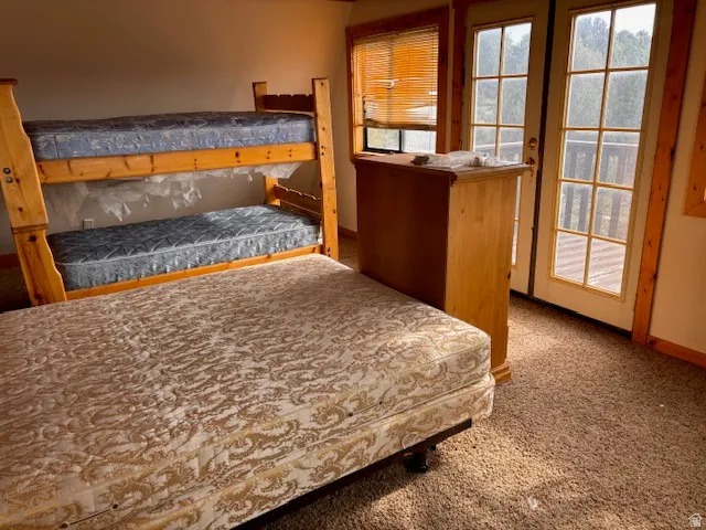 Bedroom featuring carpet floors and french doors
