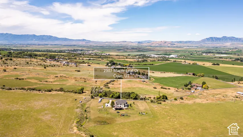 Expansive rural landscape featuring distant mountains and agricultural fields