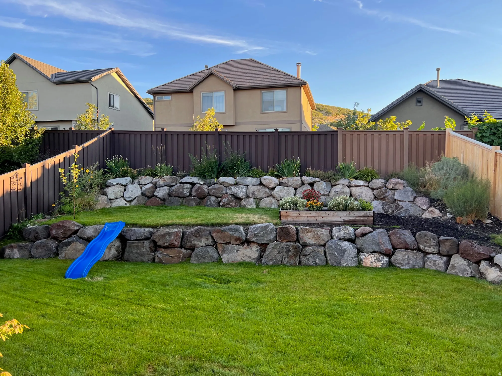 View of fenced backyard