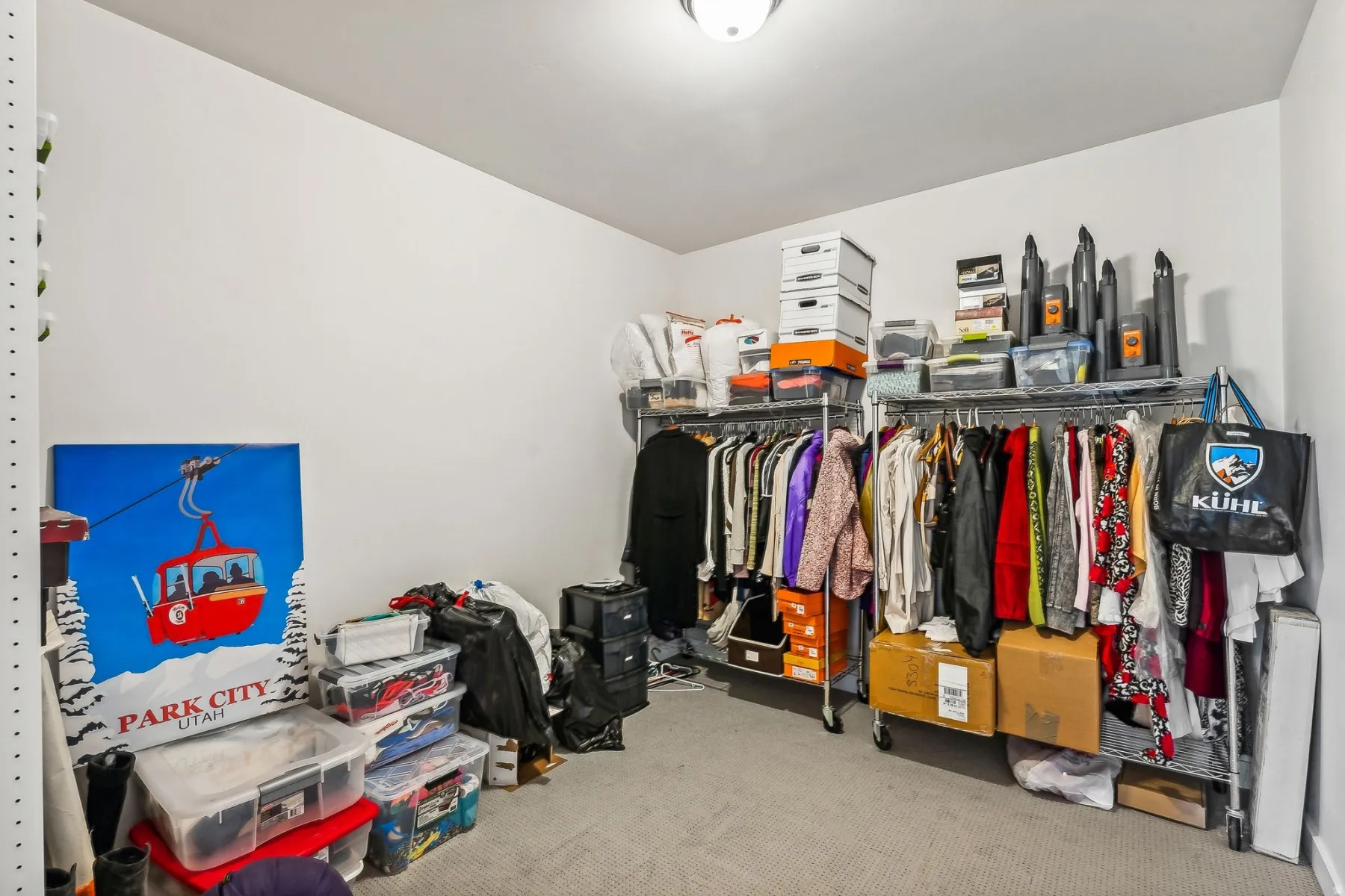 Walk in closet with light carpet