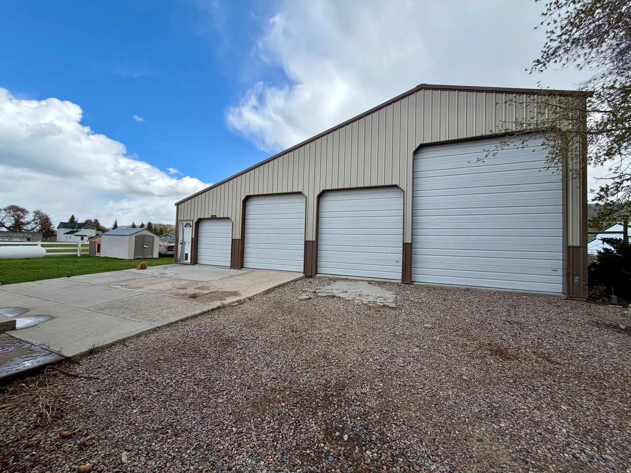 View of detached garage