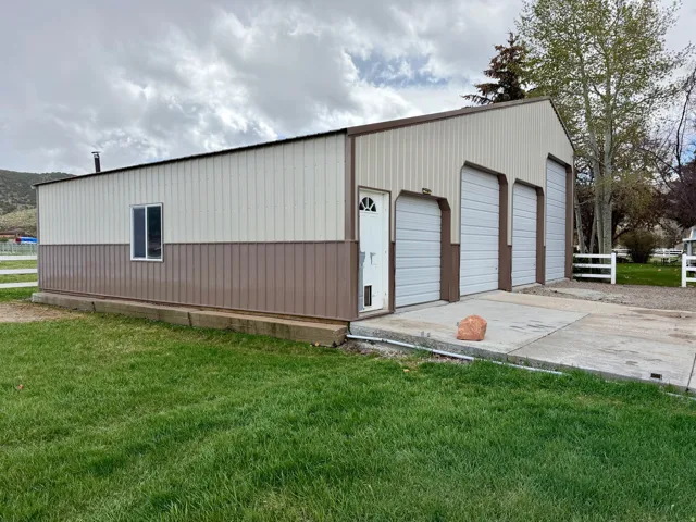 View of detached garage