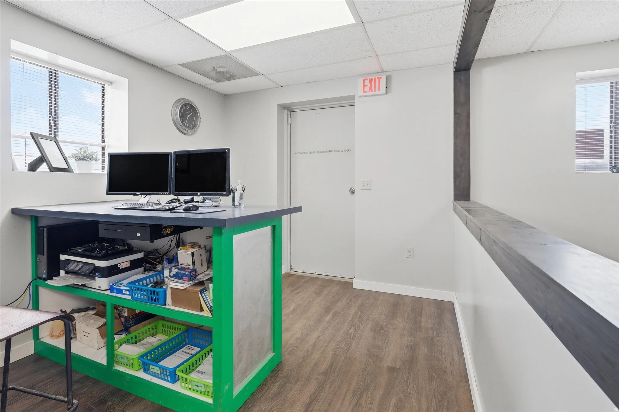 Office area featuring a drop ceiling