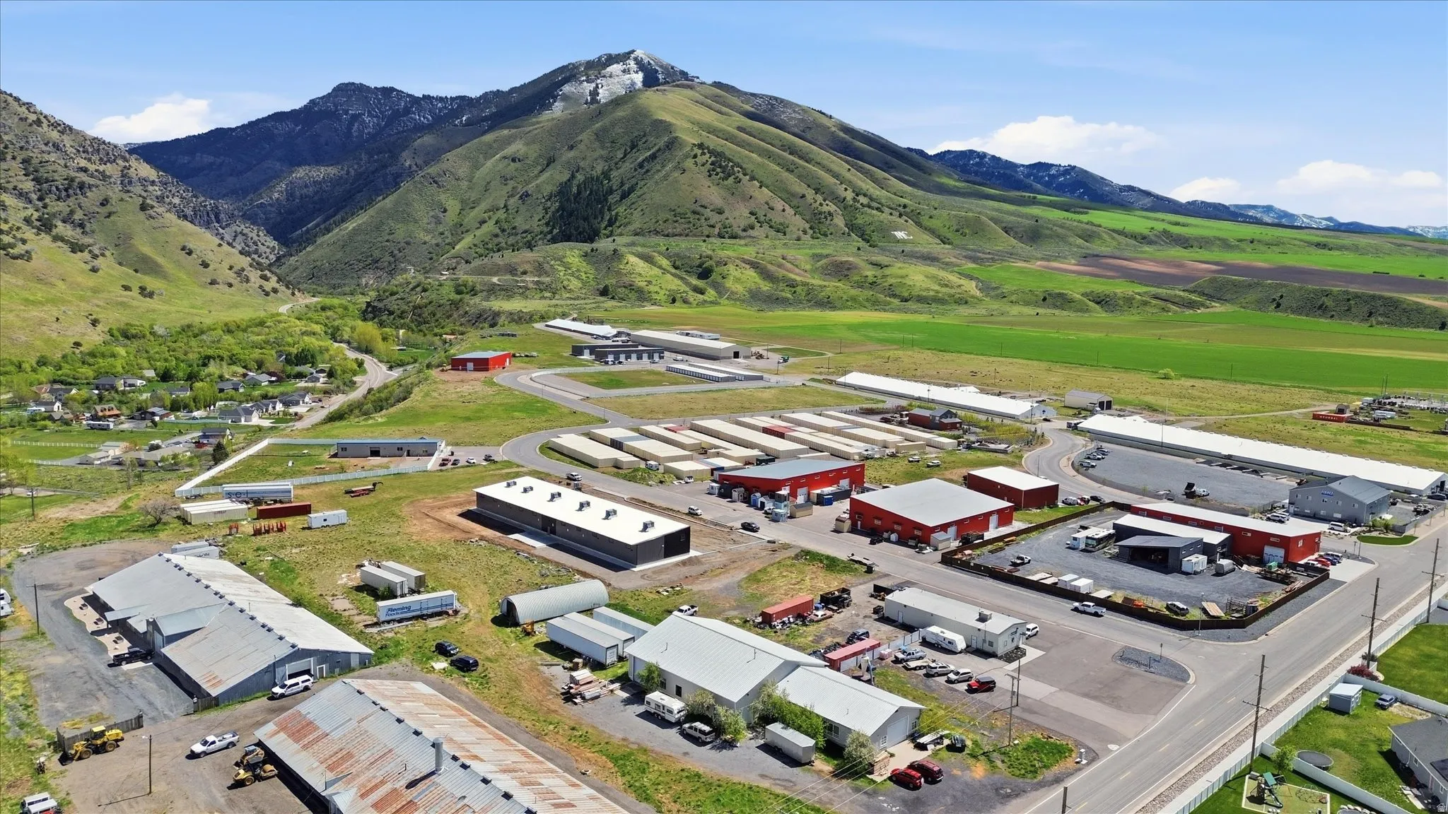 Aerial view of a mountain backdrop