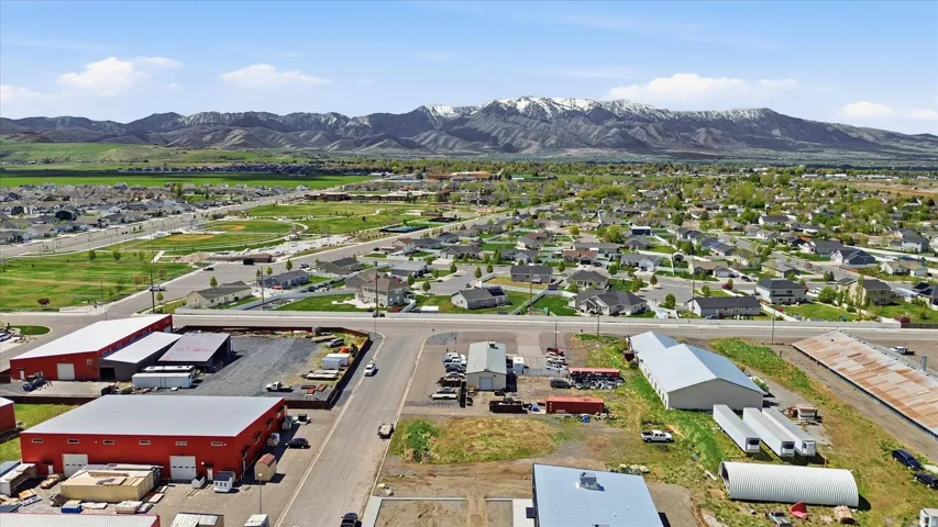 Aerial view of a mountain backdrop
