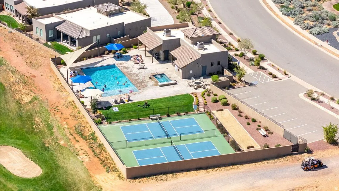 Aerial view of a pool area
