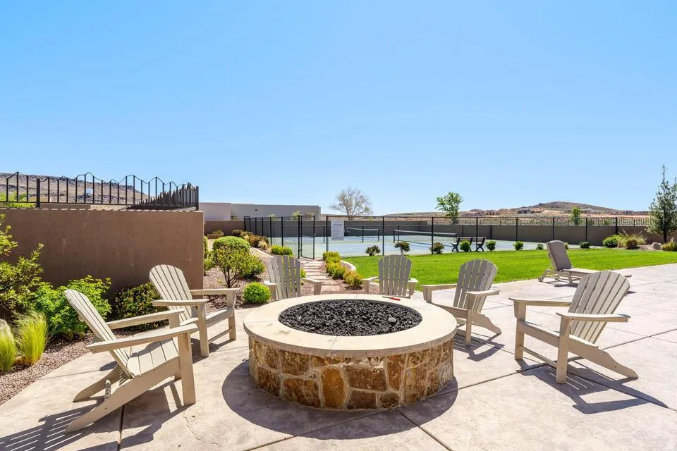 View of patio / terrace with a fire pit