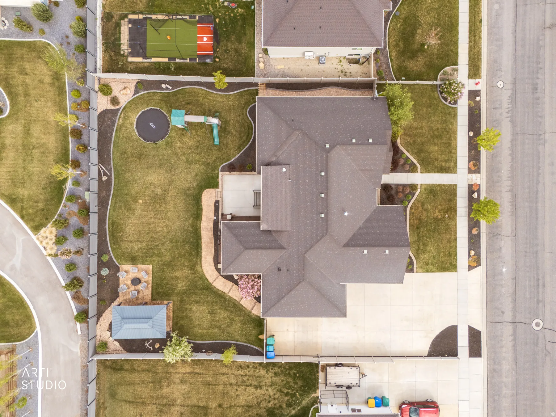 Aerial perspective of suburban area