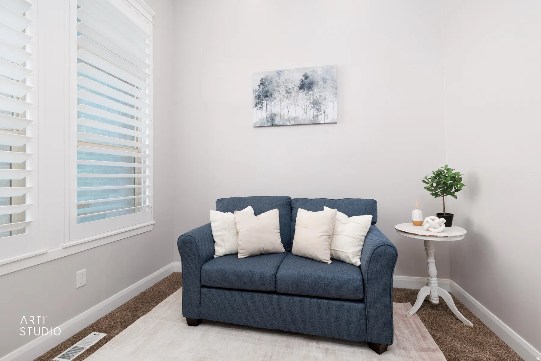 Living area with carpet