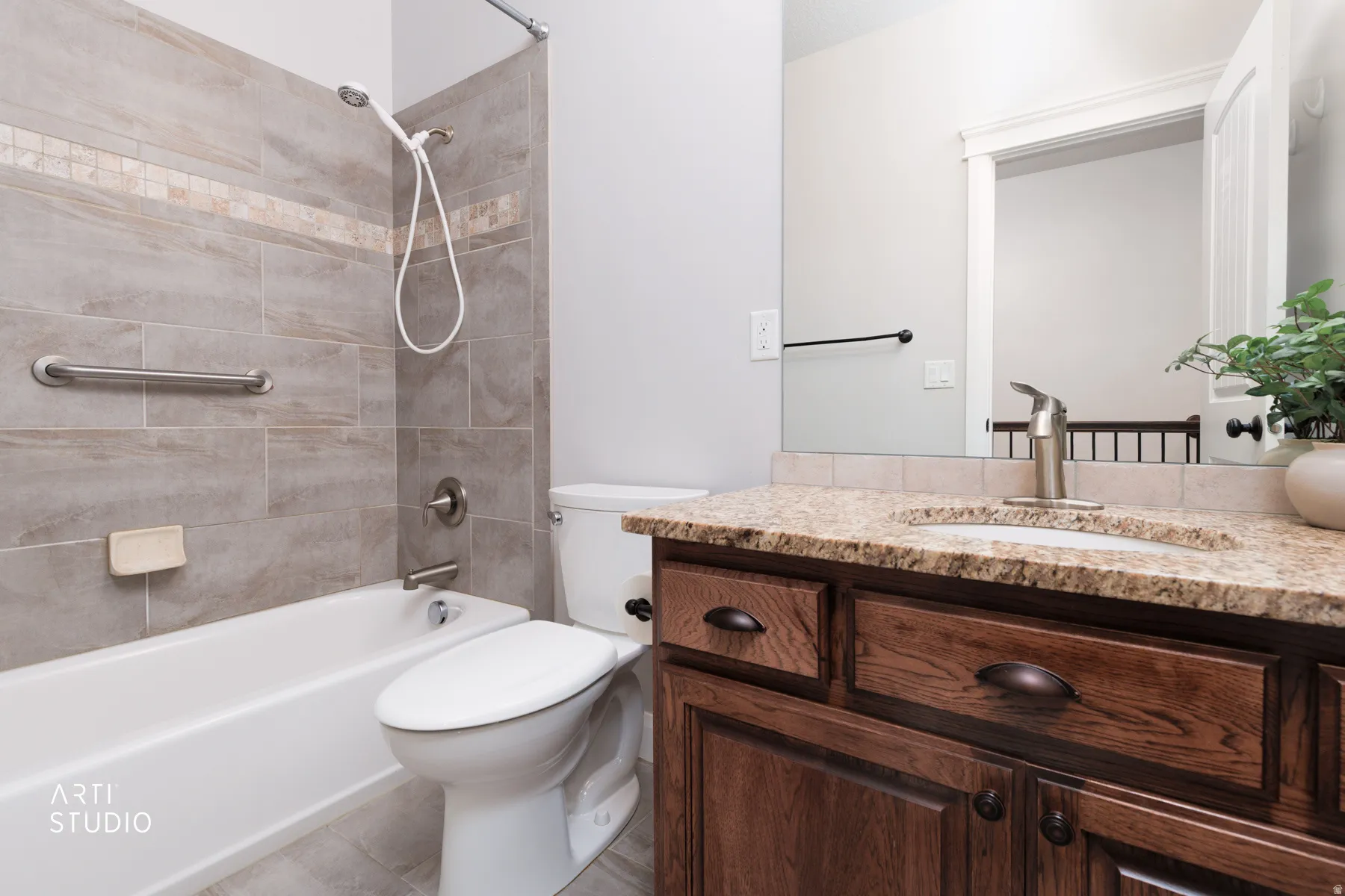 Full bathroom with vanity and shower / bathtub combination