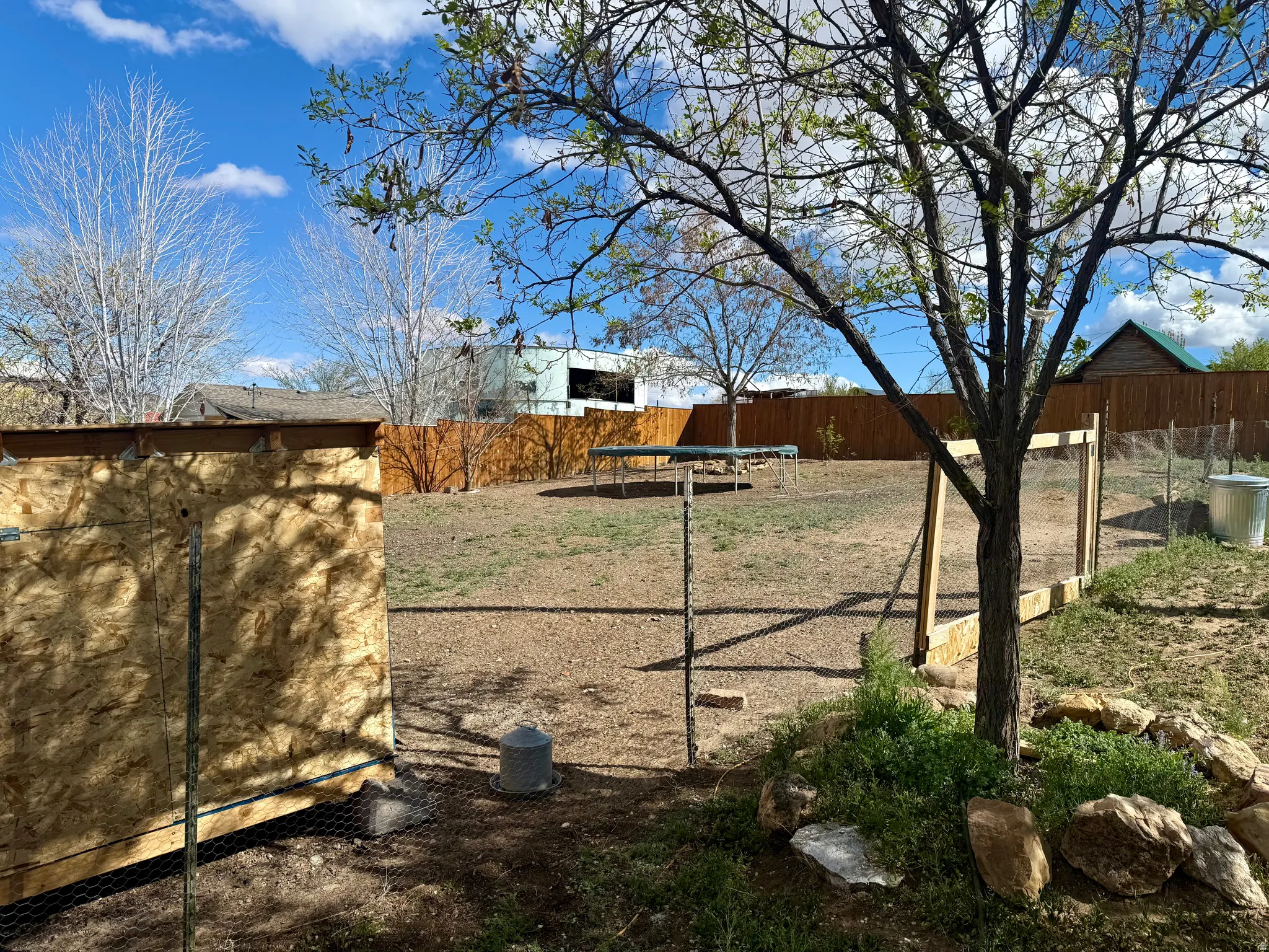 View of fenced backyard