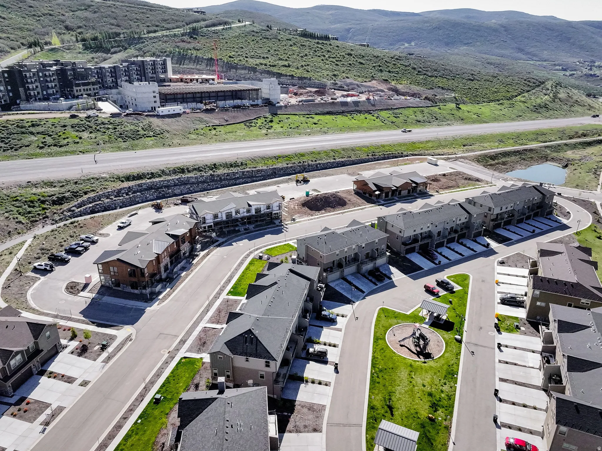 Aerial view of a mountainous background