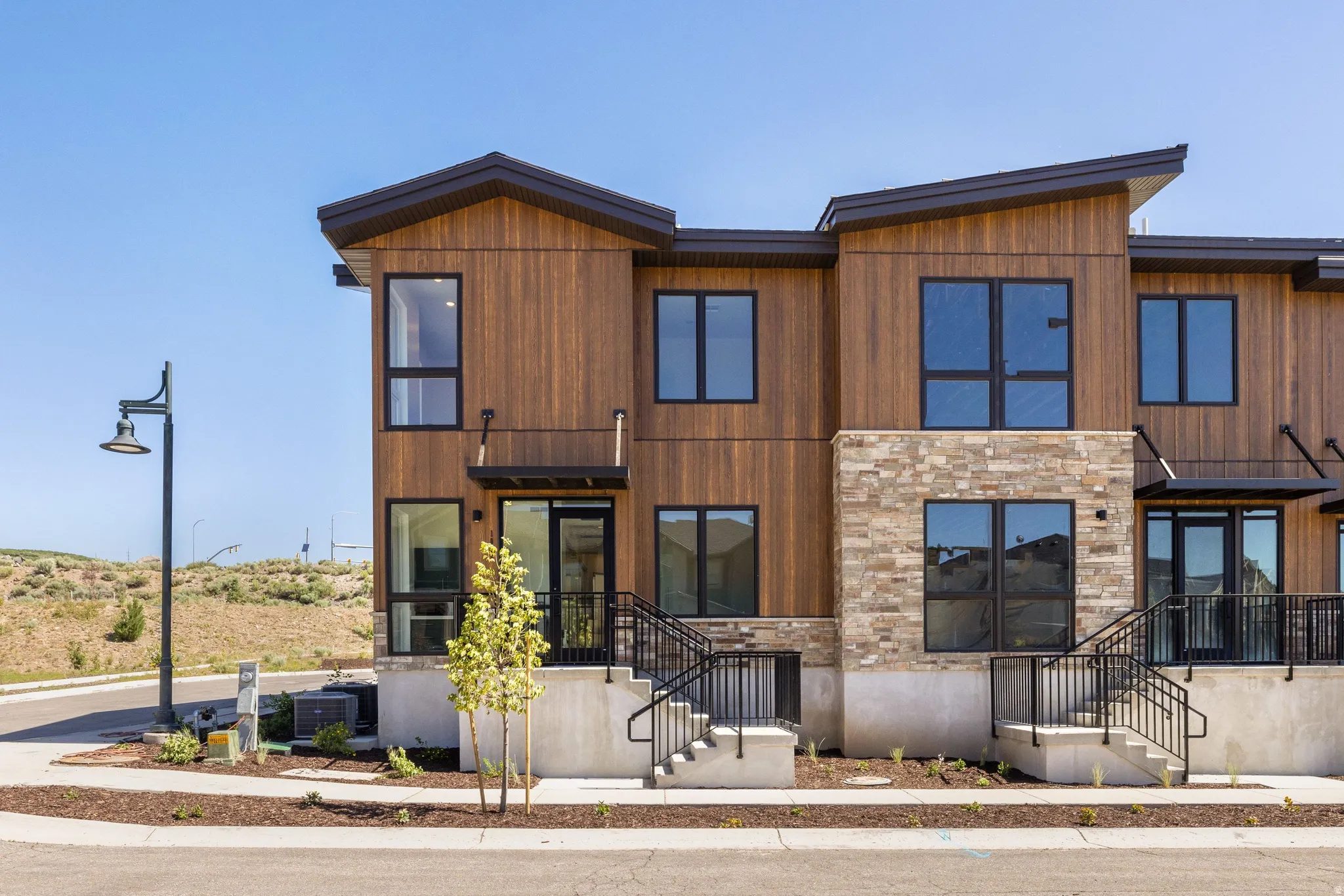 Contemporary house with stone siding
