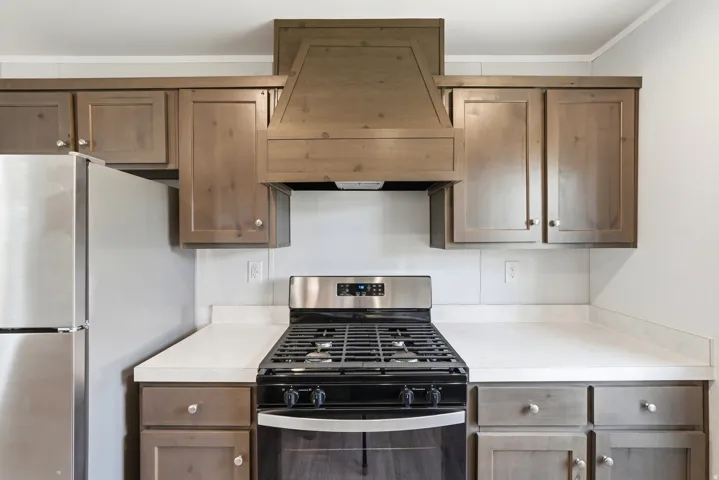 Kitchen featuring stainless steel appliances, premium range hood, and light countertops
