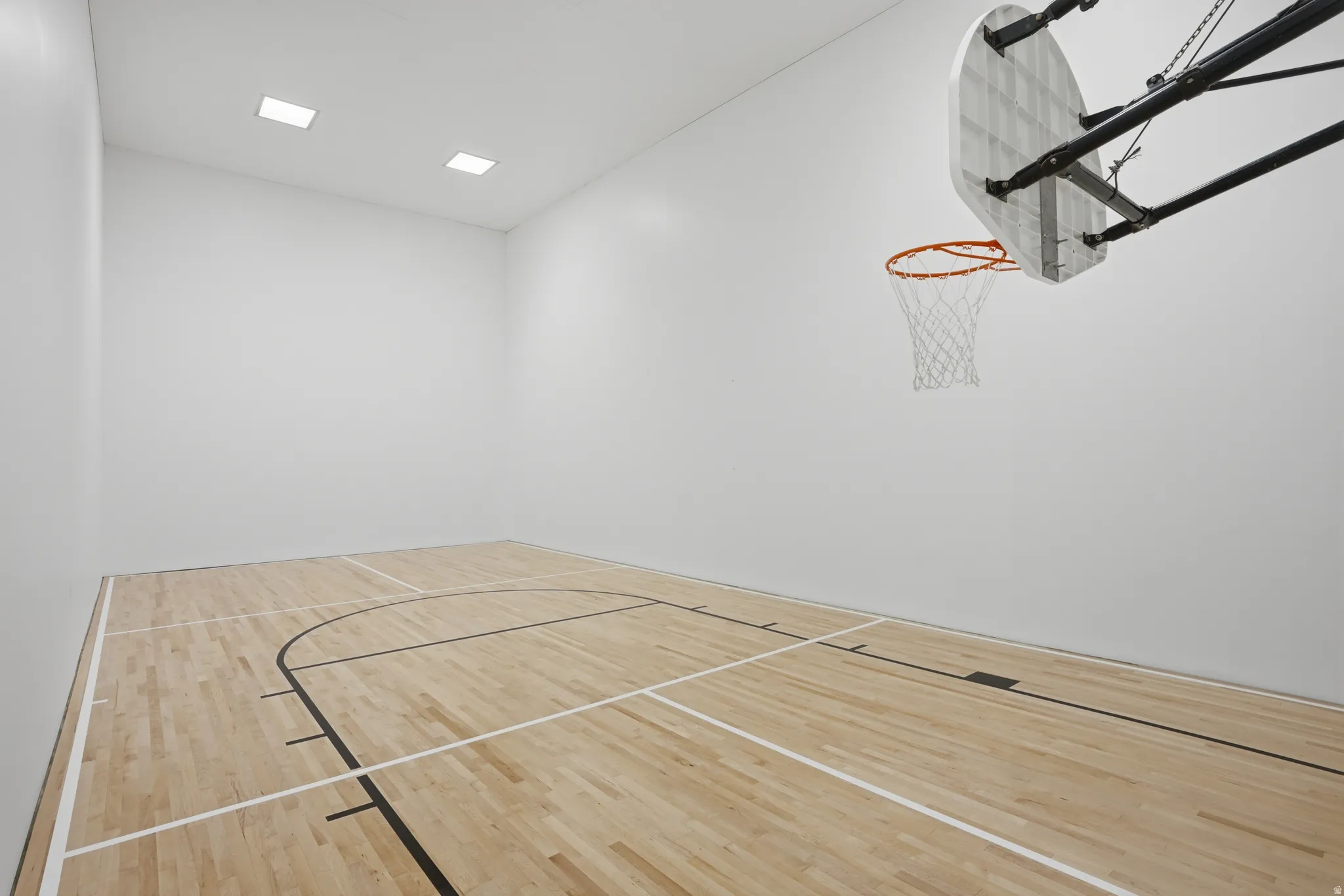 Sport court with freshly painted pickle ball & basketball lines