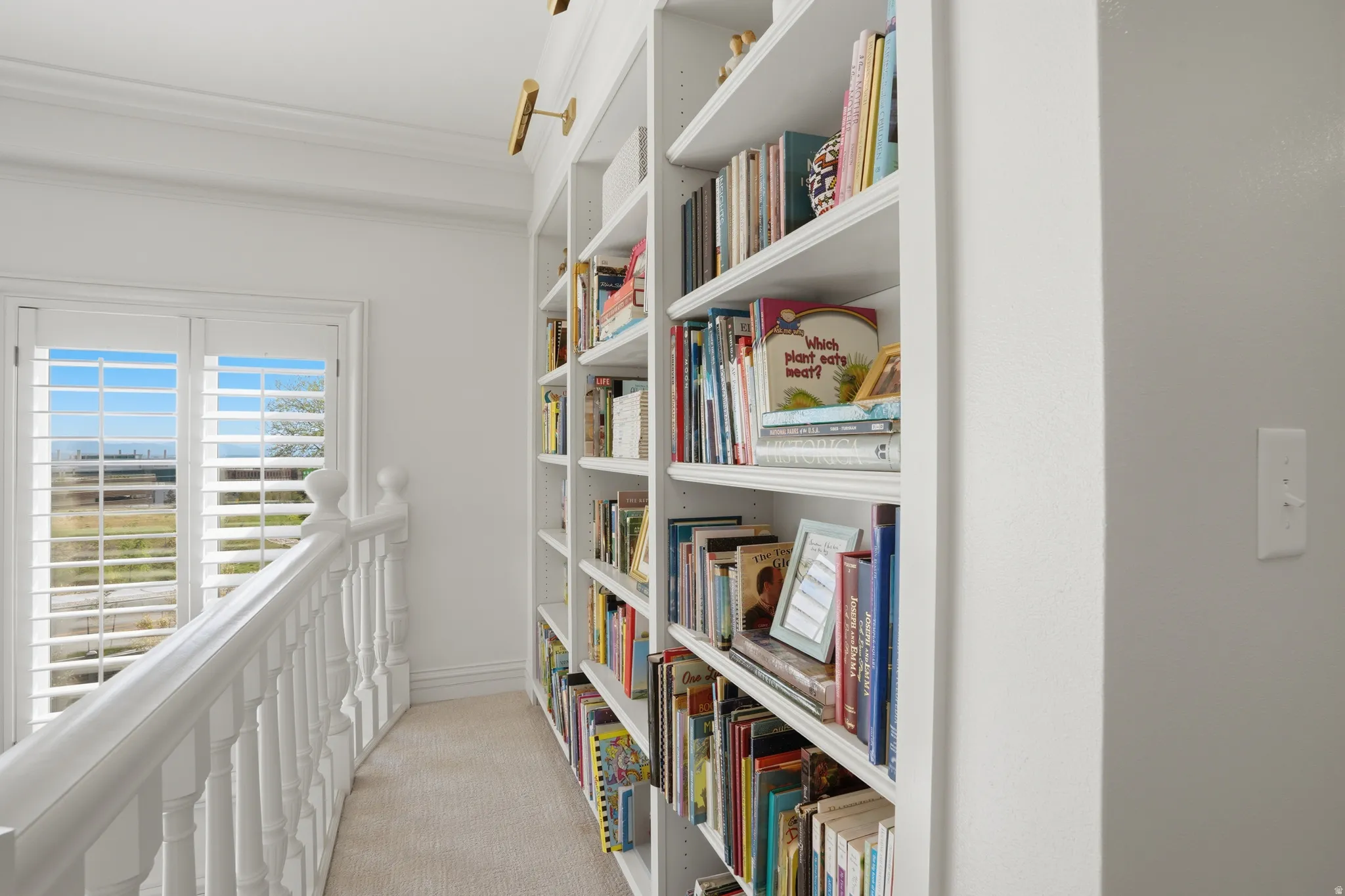 Stair landing book shelves