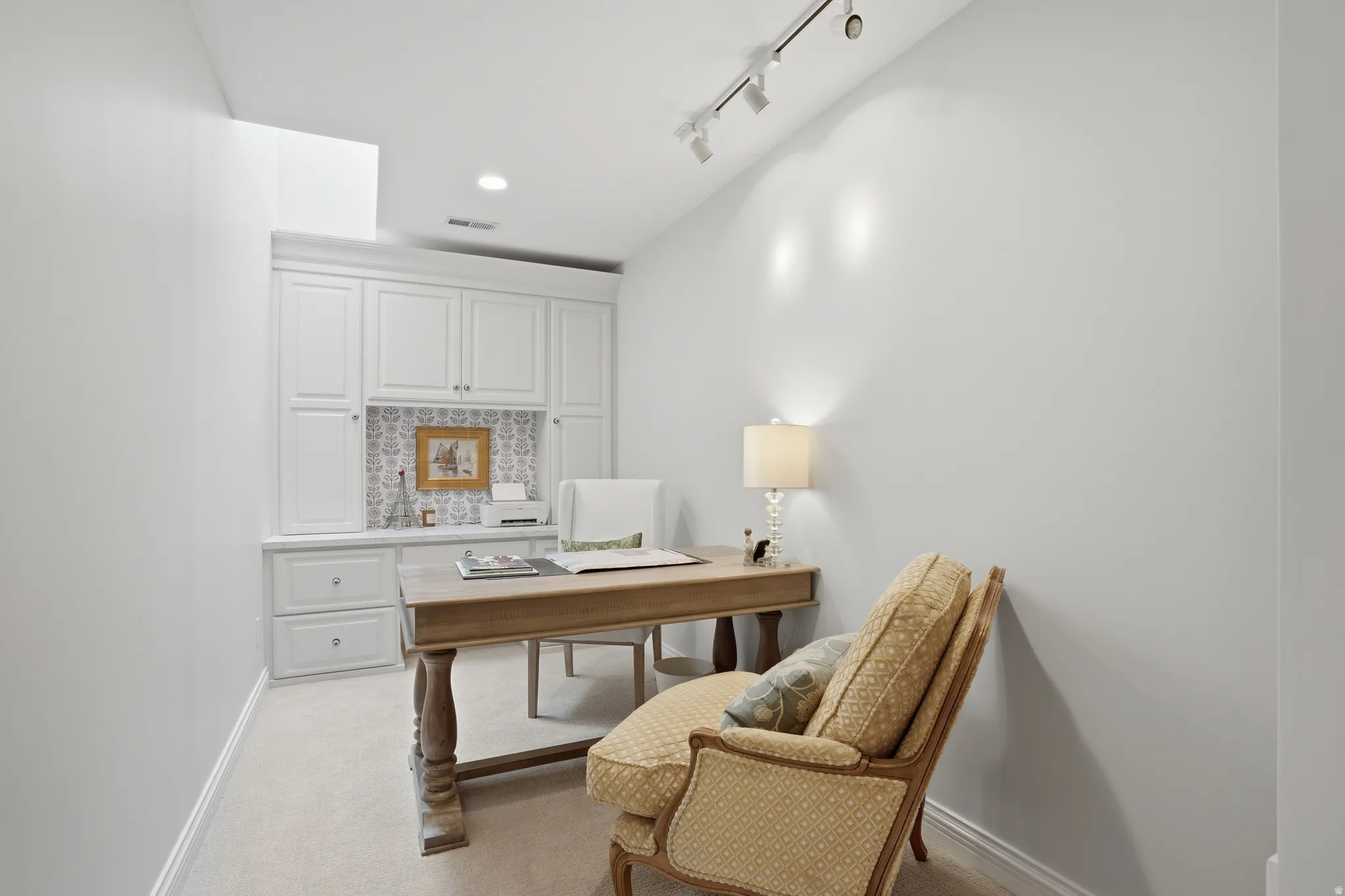 Upstairs office with fresh paint & wallpaper