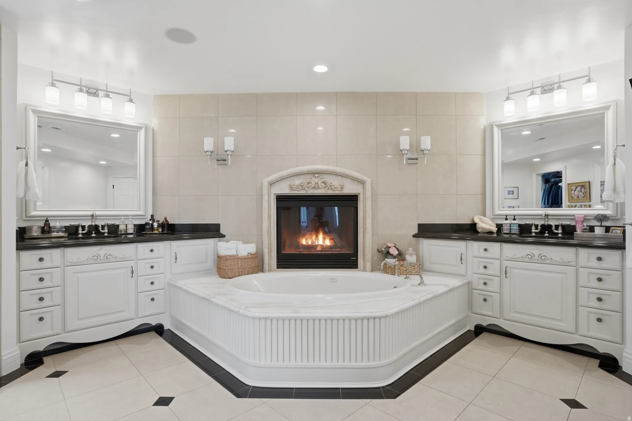 Primary bathroom with new Calcutta marble & fluted details