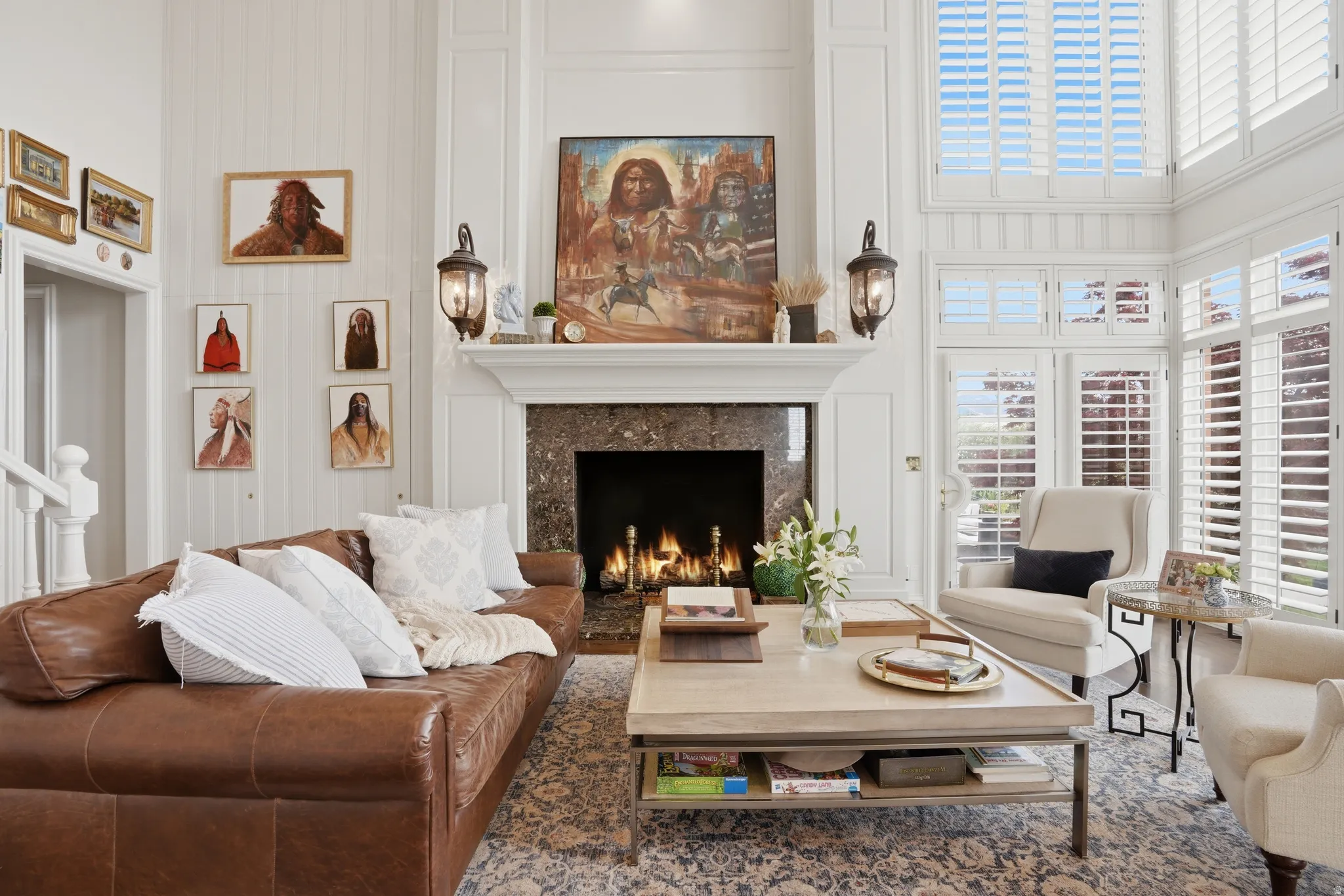 Great room/Family room with two-story windows and views
