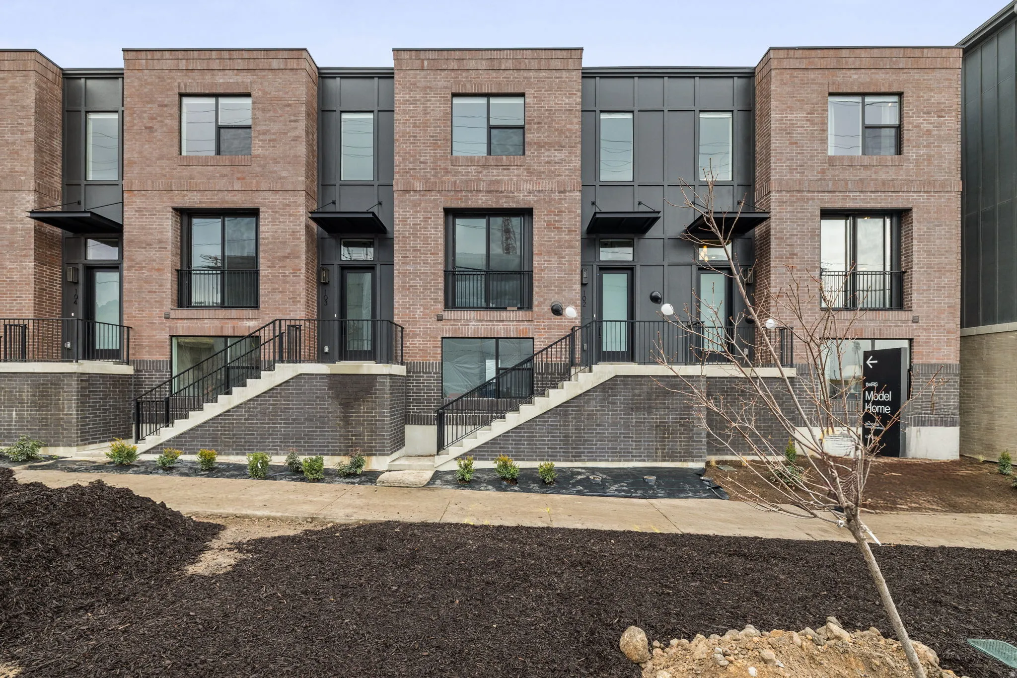 Modern home with brick siding