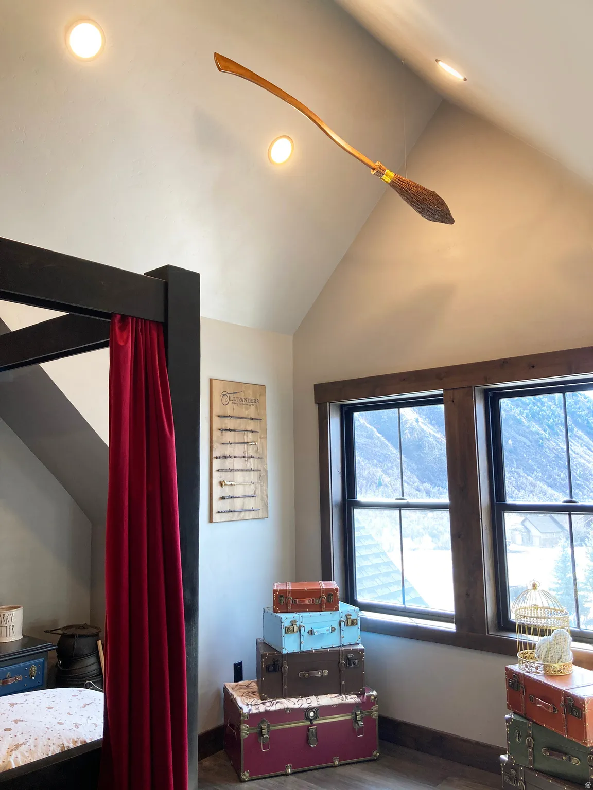 Bedroom with recessed lighting and dark wood-type flooring
