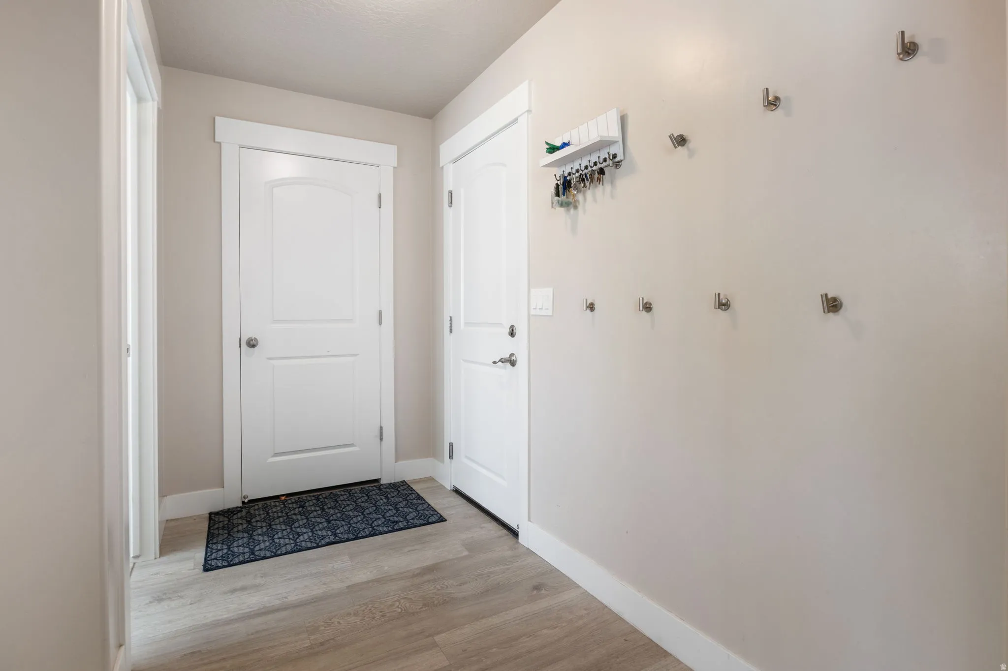 Entryway featuring wood finished floors and baseboards