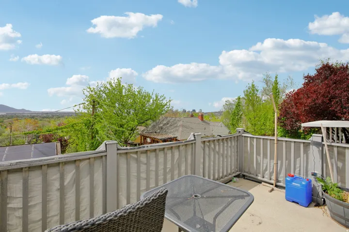 Patio / terrace featuring a mountain view