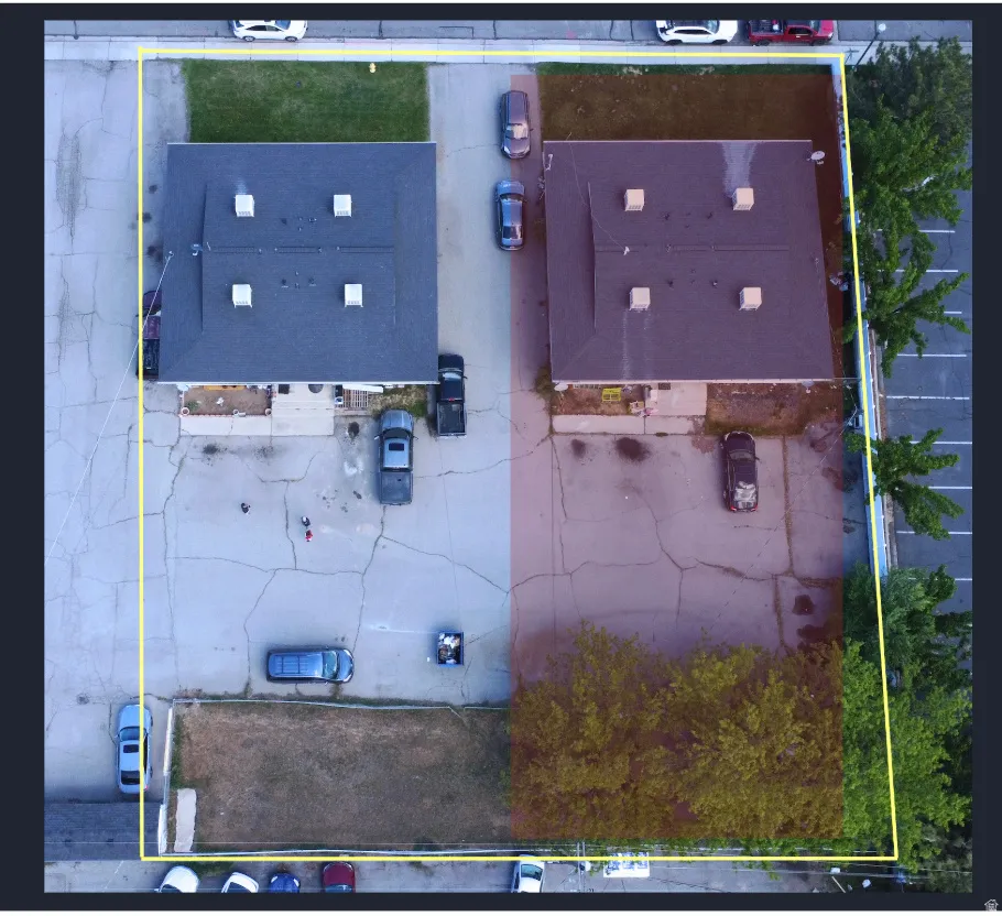Aerial view of property's location featuring property boundaries highlighted