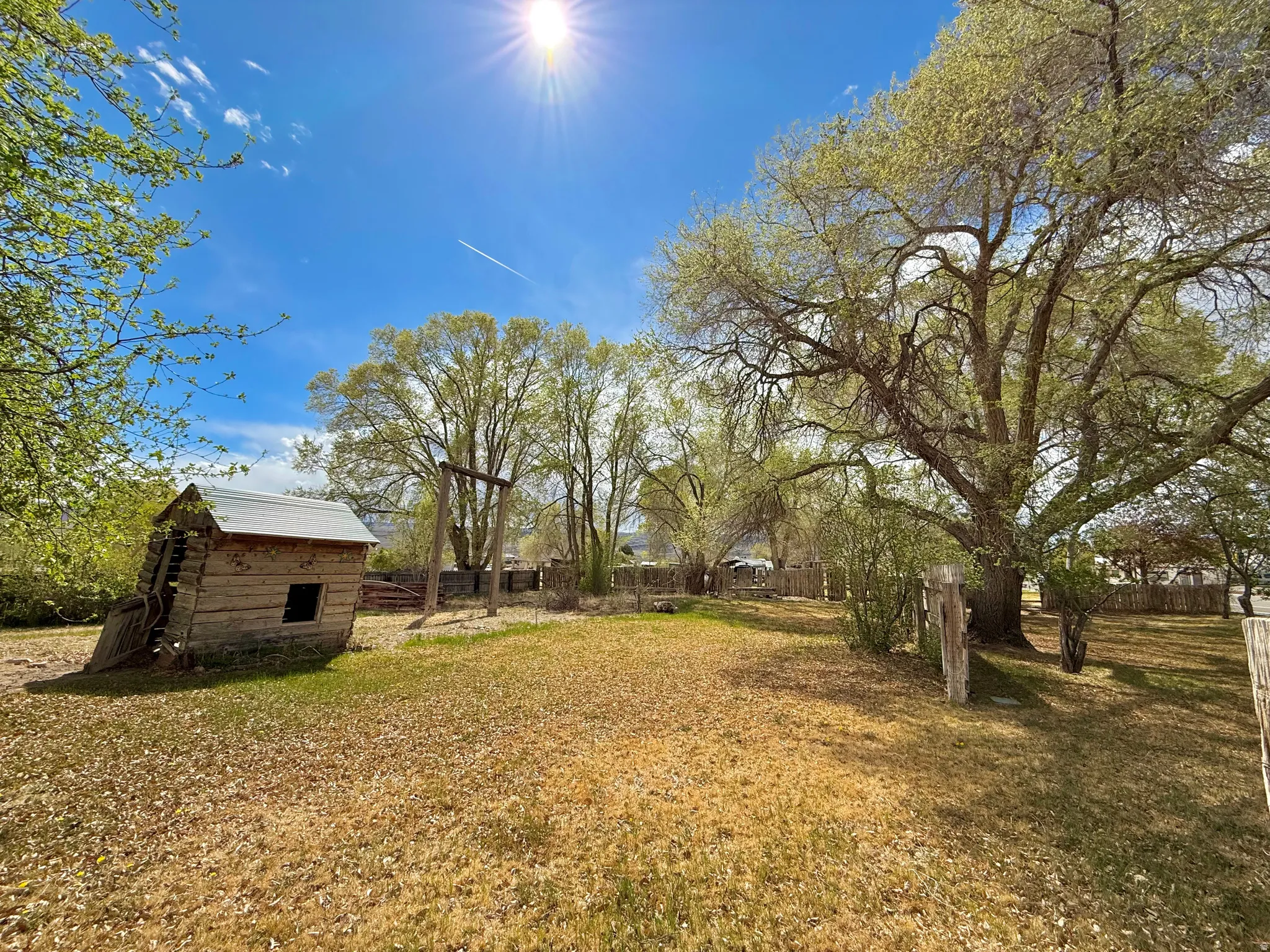 View of yard featuring a shed