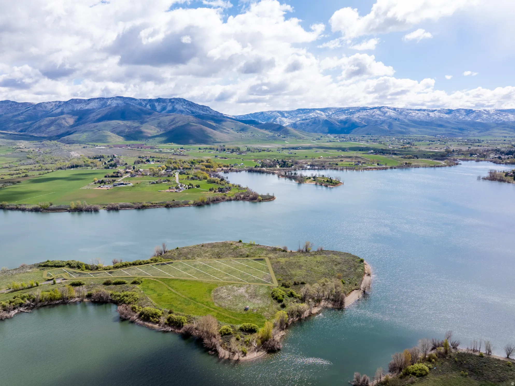 Aerial view of a water and mountain view