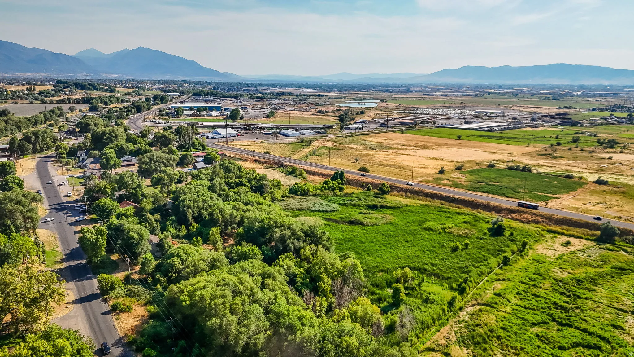 Aerial view of a mountain backdrop