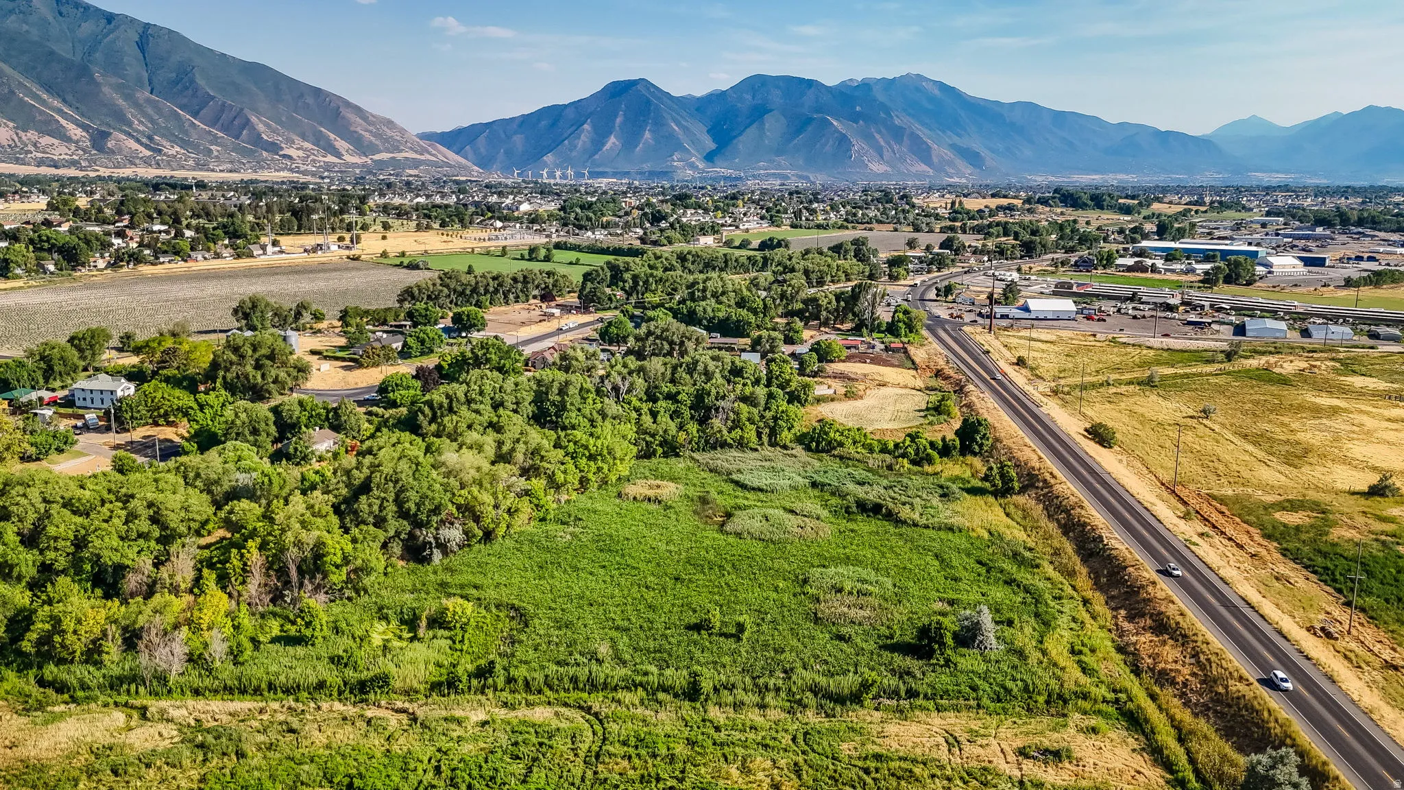 Aerial view of a mountainous background