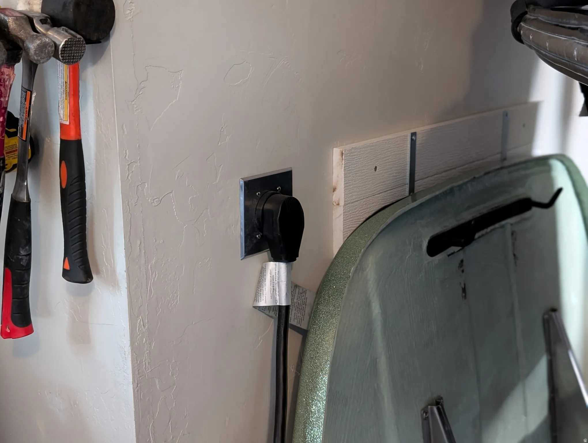 Garage with a textured wall