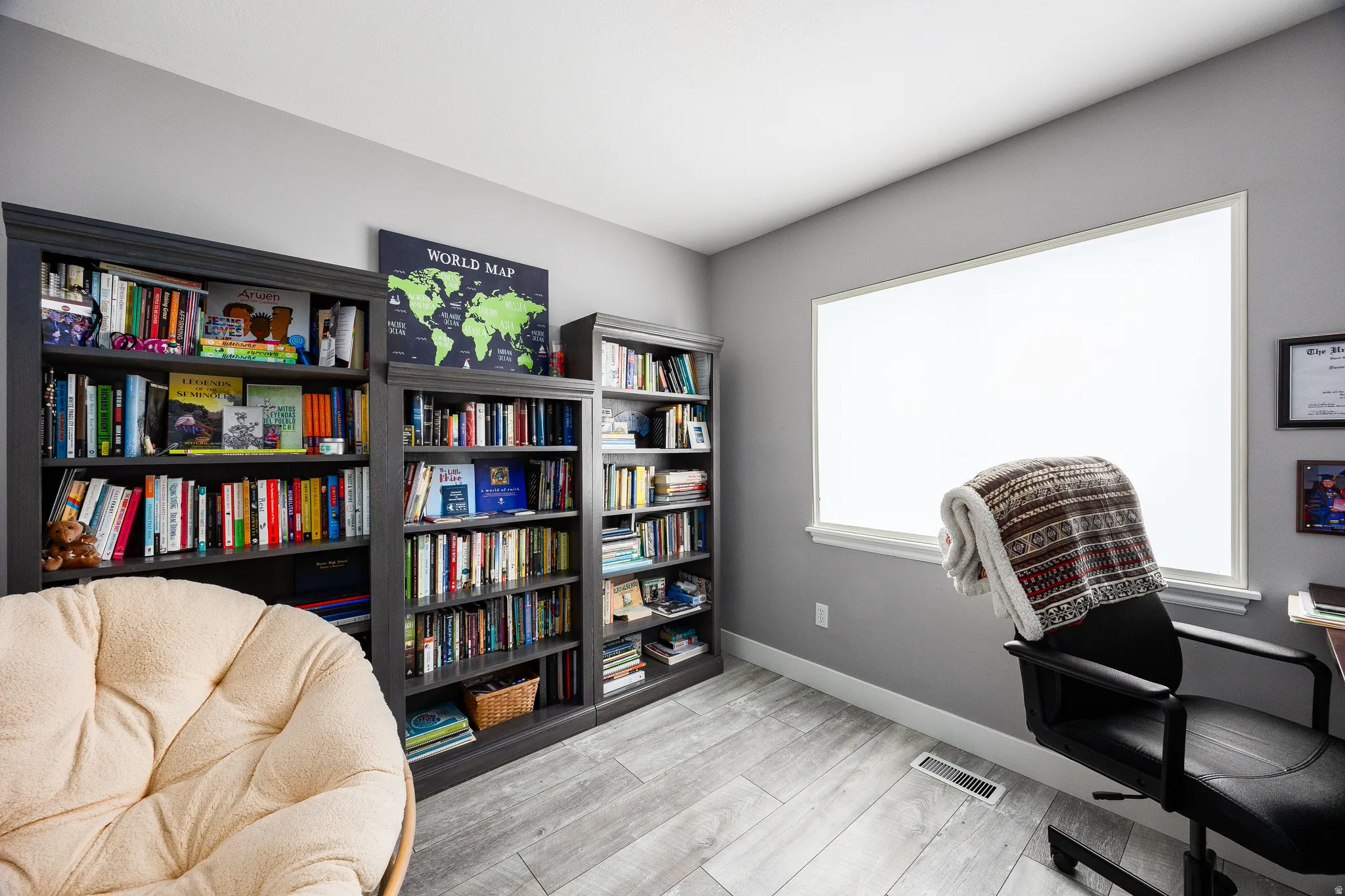 Bedroom #2 upstairs, with baseboards and LVP flooring