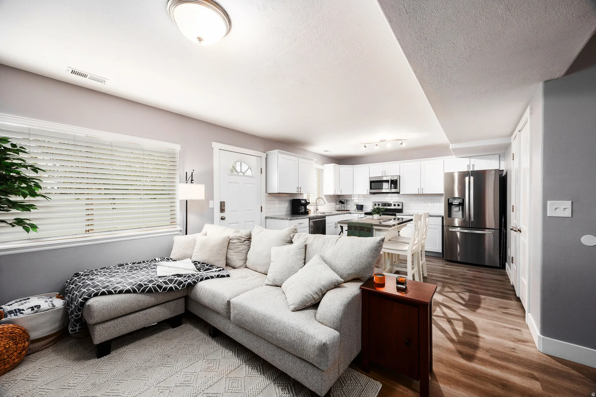 Great room with large window