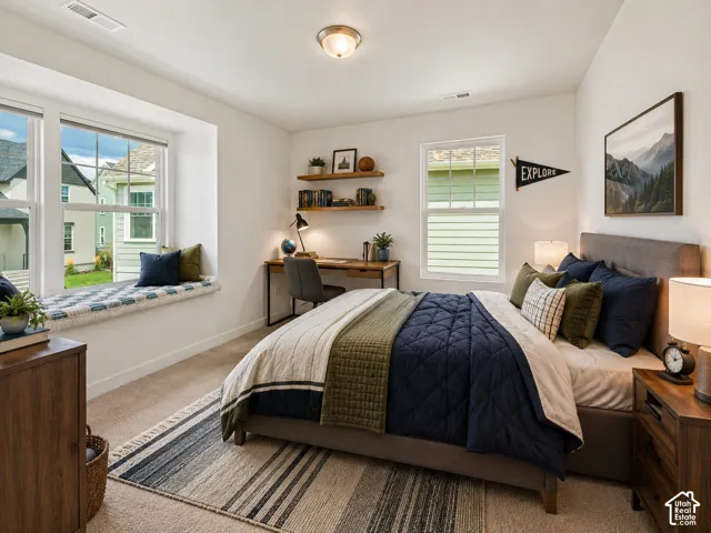 Built-in window bench, flush mount ceiling light, tons of natural light, AI Staged