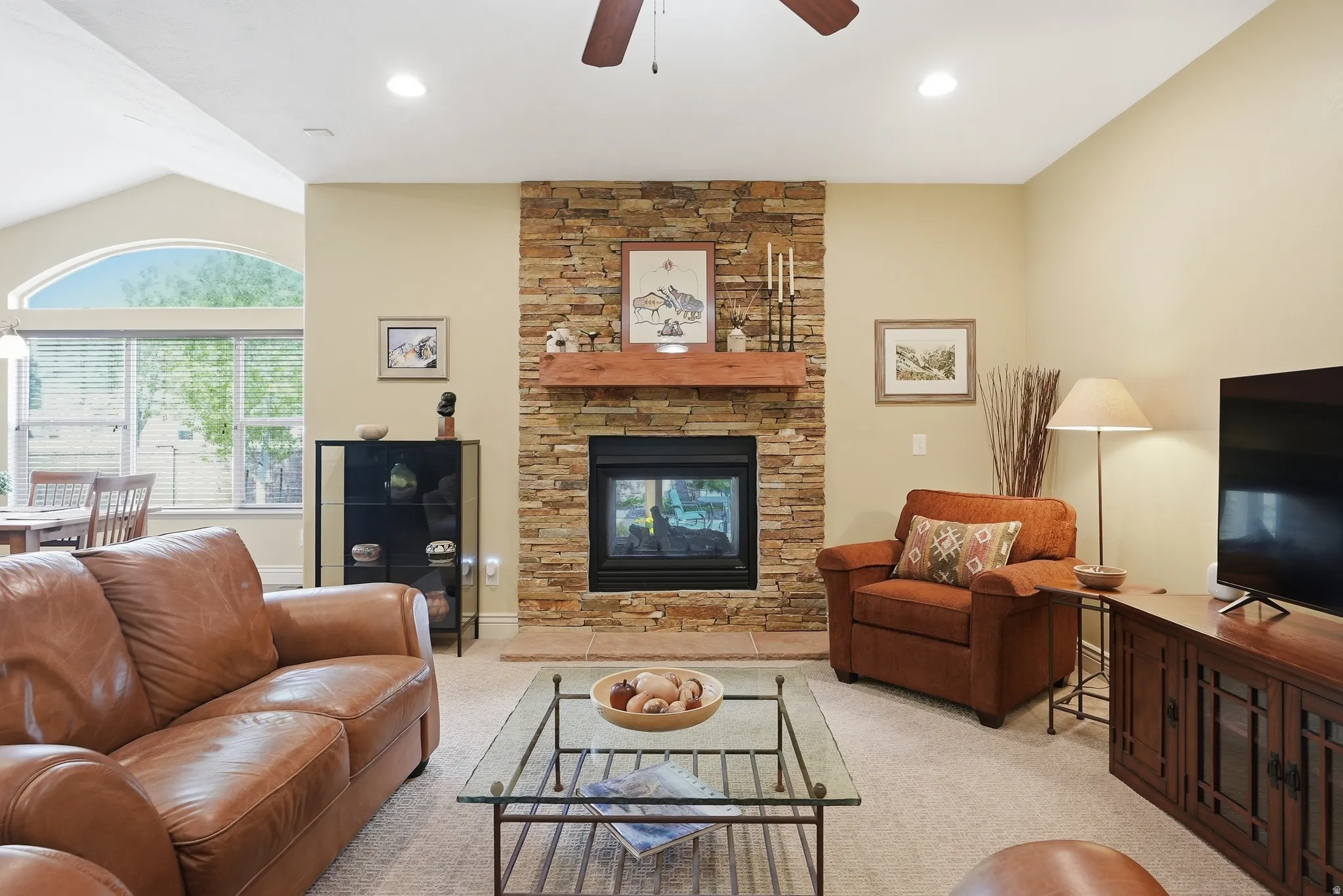 Pass through fireplace to back yard patio