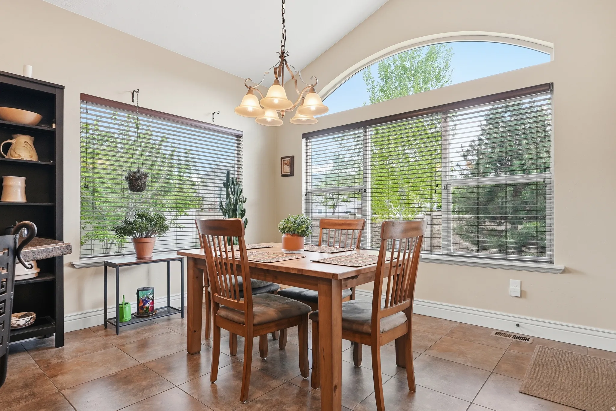 Large windows in dining area