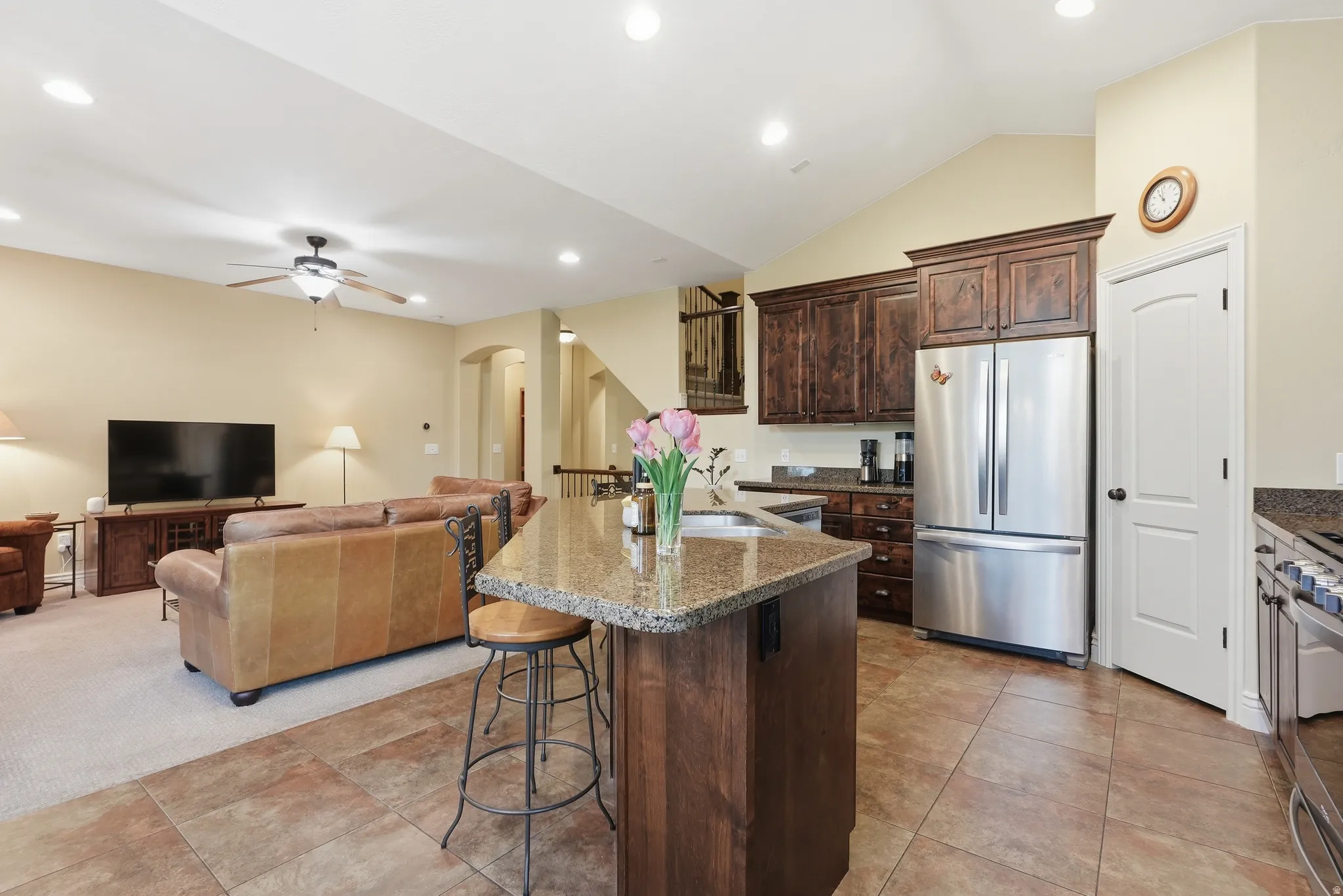 Kitchen with granite counters and stainless stell appliances