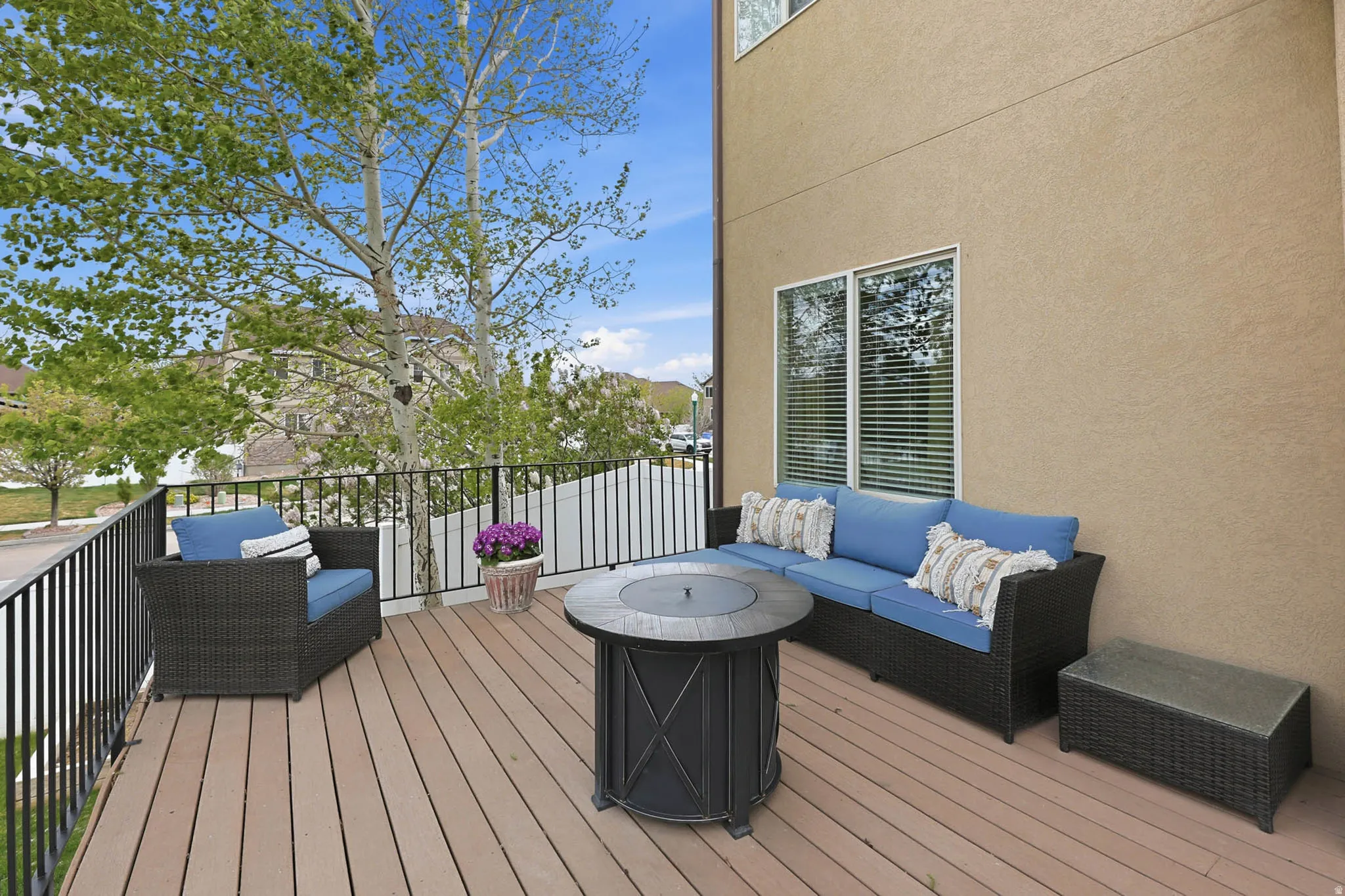 Wooden deck featuring outdoor furniture